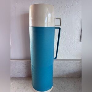 Vintage Thermos 24 F Classic Blue and Cream Bottle with cup